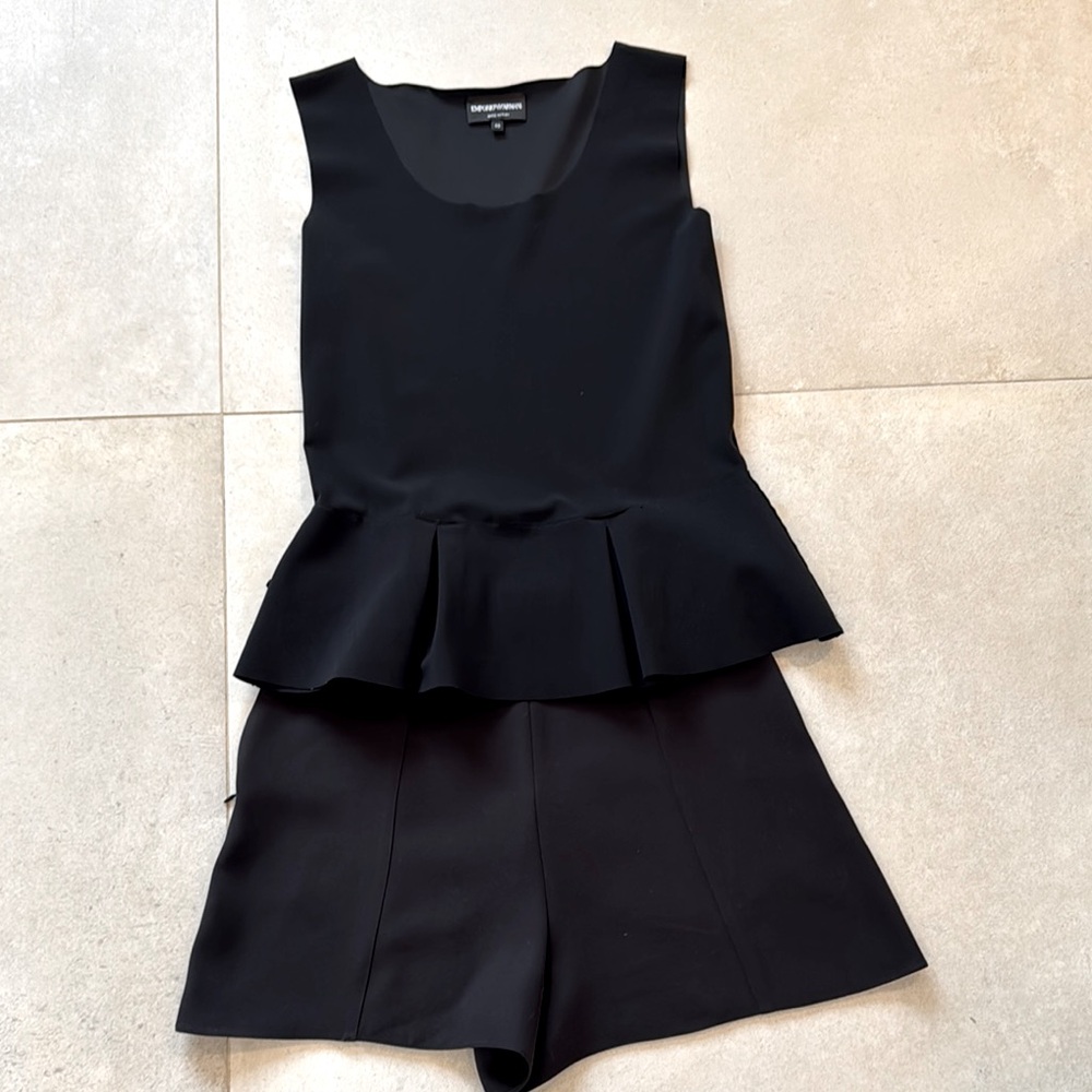 Black Peplum Sleeveless Top and Shorts Set